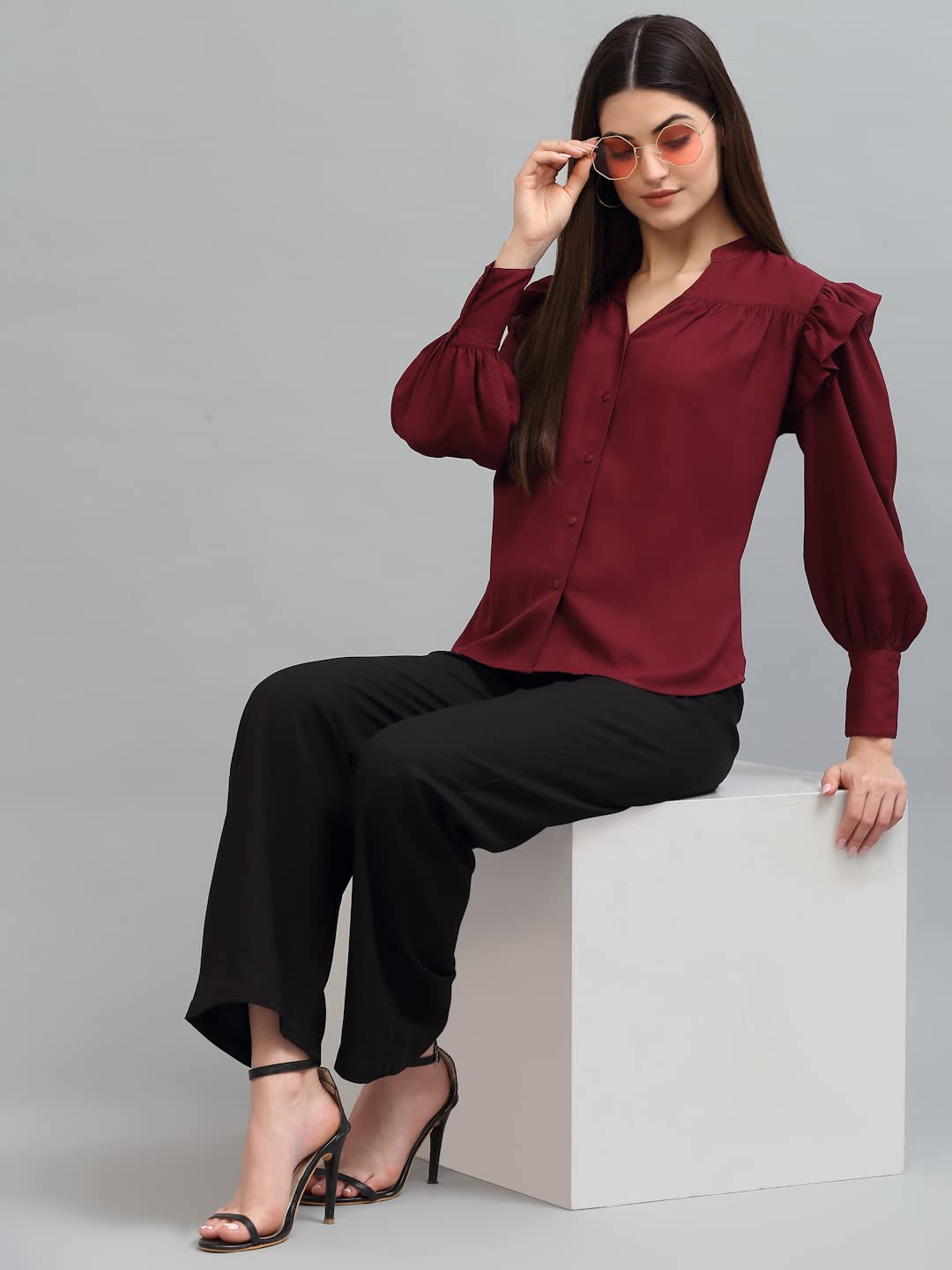 Krave Women Formal Shirt.Maroon.M