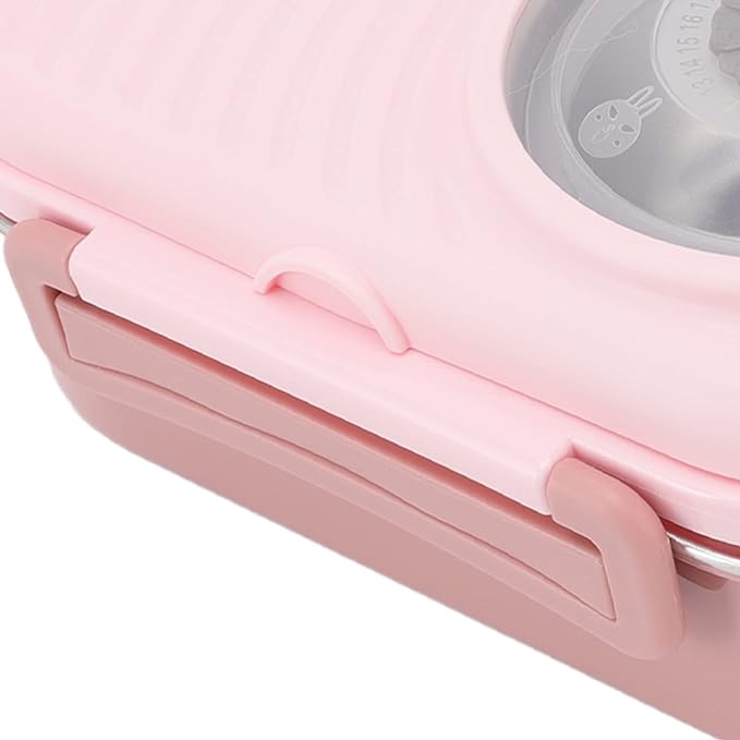 Bento Lunch Box - Double Layer Camera-Shaped Container, 1450ml with Soup Bowl for School (Pink)