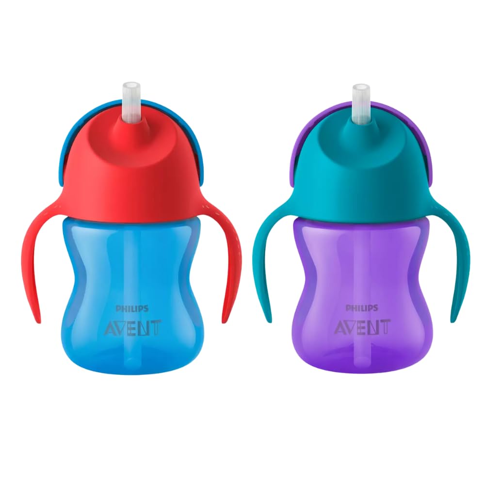 Philips Avent Bendy Straw Cup with Handles, 200ml, SCF796/00, Purple/Green or Red/Blue