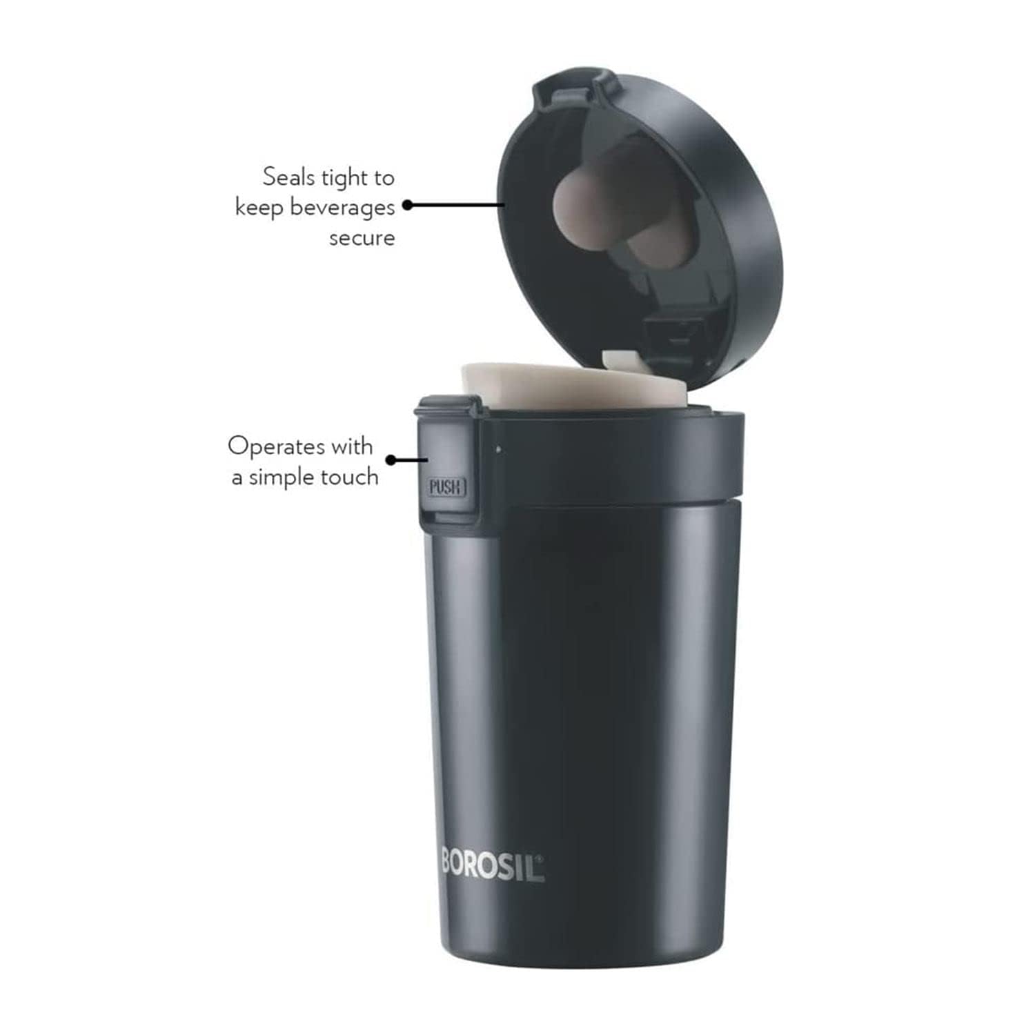 Borosil Coffeemate Insulated Mug, Vacuum Insulated Travel Coffee Mug with Lid, 8 Hours Hot and 14 Hours Cold, 300 ml (Stainless Steel)