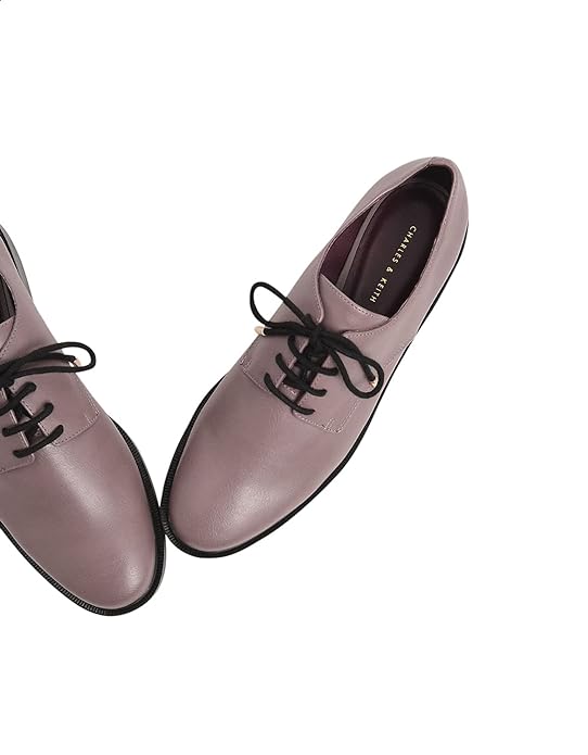 CHARLES & KEITH Lace-up Heeled Pebbled Faux Leather Derby Shoes for Women