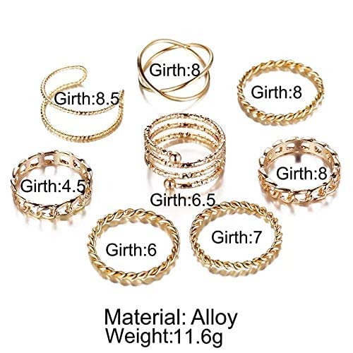 Shining Diva Fashion Metal Alloy Boho Midi Finger Crystal Rings for Women - Set of 8 (11811r)