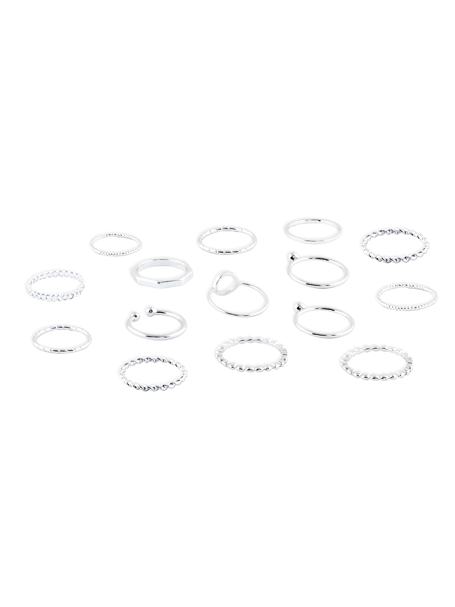 ZAVERI PEARLS Silver Tone Set Of 15 Stunning Stackable Finger Rings-ZPFK10580