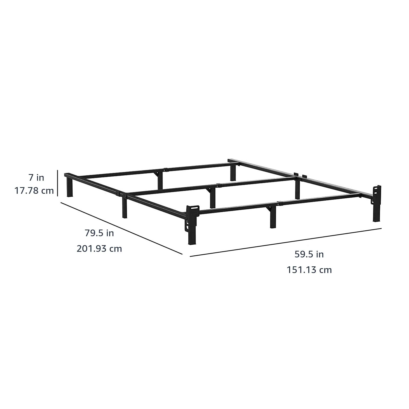 Amazon Basics Metal Bed Frame, 9-Leg Base for Box Spring and Mattress, Queen, Tool-Free Easy Assembly, Black, 201.9 cm L x 152.4 cm W x 17.7 cm H