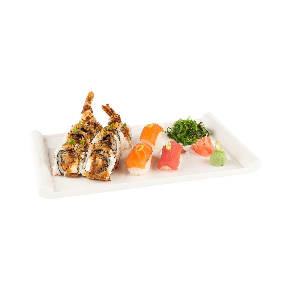 14" Voga Melamine Japonais Rectangular Plate, Large, White - 10Ct Box - Restaurantware