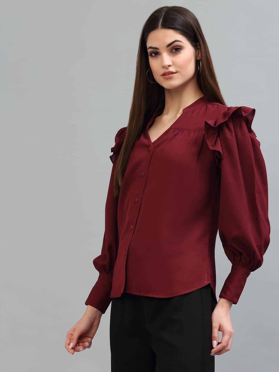 Krave Women Formal Shirt.Maroon.M