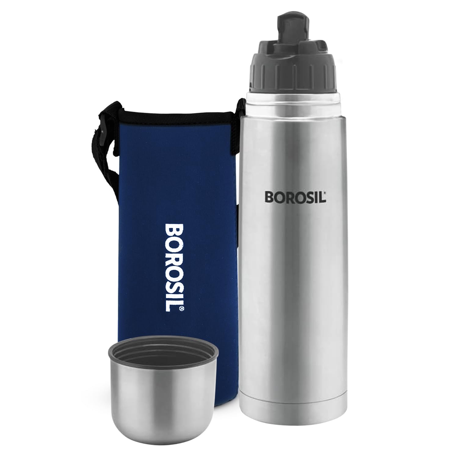 Borosil Stainless Steel Hydra Thermo Double Wall Copper Coated Inner Vacuum Insulated Flask with Blue Jacket |Water Bottle|Thermos|Sports Bottle|Yoga Bottle|Outdoor|Reusable Leak Proof 1000 ml