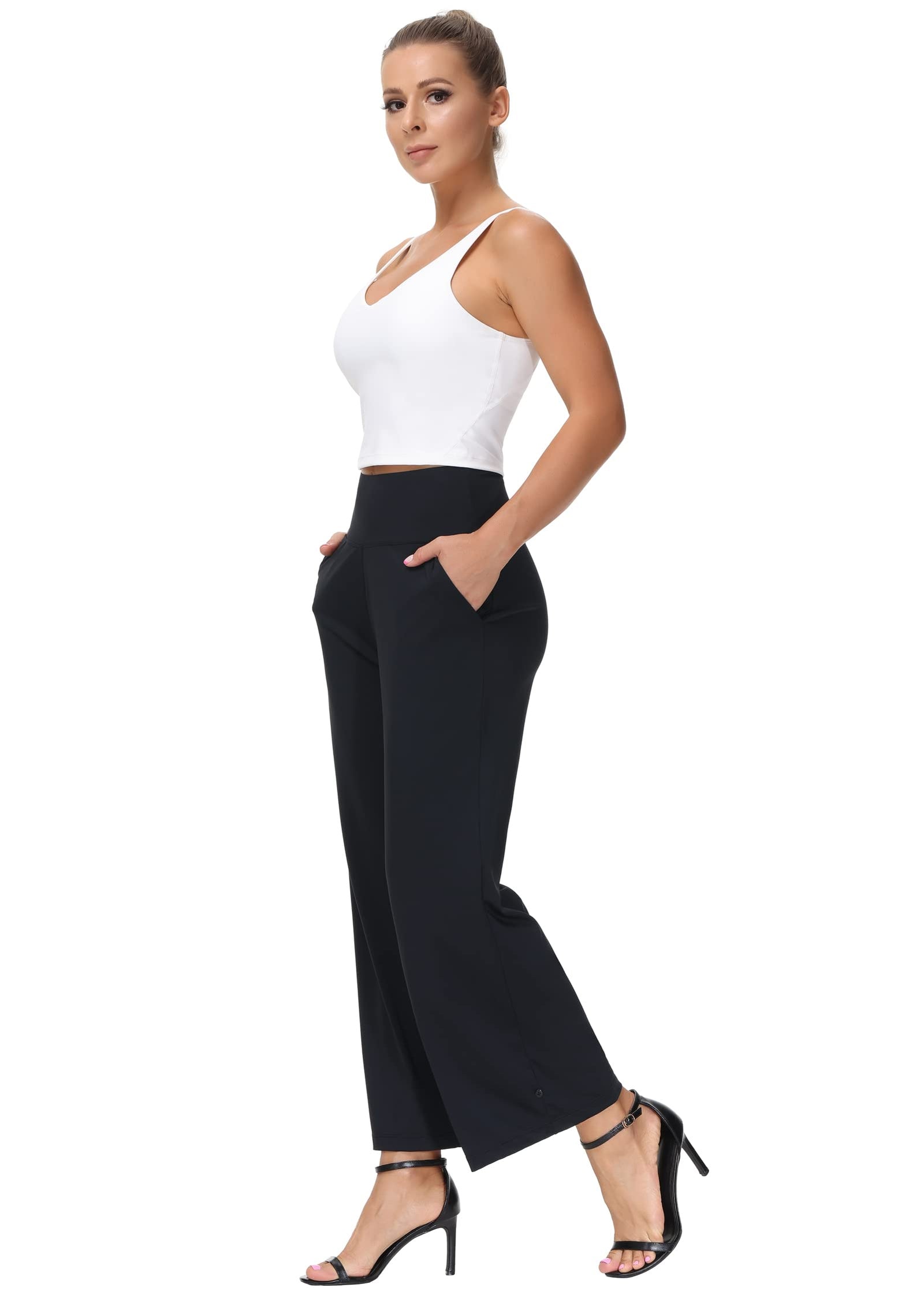 THE GYM PEOPLE Women’s High Waist Loose Comfy Wide Leg Palazzo Yoga Pants Tummy Control Lounge Workout Joggers