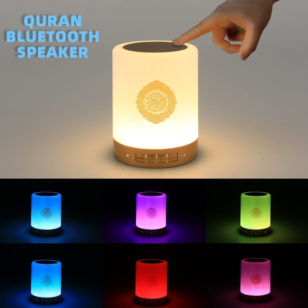 ACHAS SQ-112 Quran Speaker Touch Lamp - 4-in-1 Bluetooth Speaker with 7-Color LED Light, Quran Recitations, Songs, FM Radio, Remote & Touch Control