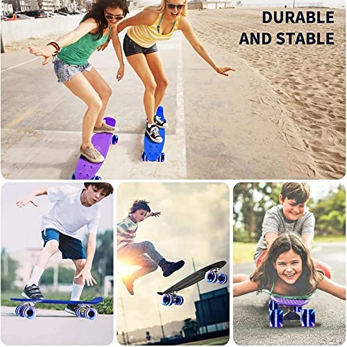 SportQ 22 Inch Full Mini Cruiser Retro Skateboard for Kids Teens Adults Flashing Wheels with Integrated T-Shaped Skateboard for Beginners