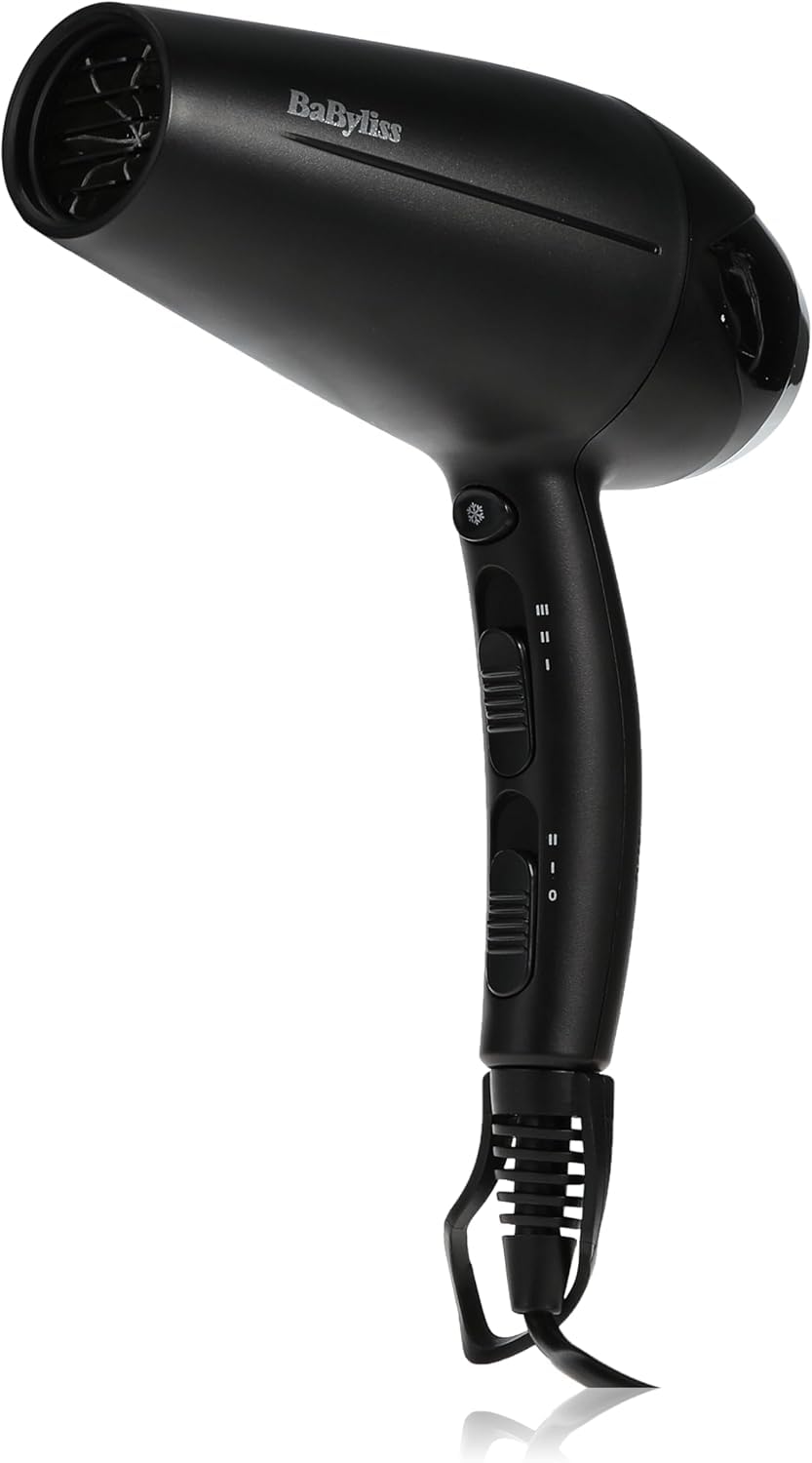 BaByliss Hair Dryer Turbo Smooth 2200, Powerful Dryer With Adjustable Speed Settings, Multiple Heat Settings For Customized Styling, Ionic Technology Reduces Frizz And Enhances Shine, D572DSDE (Black)