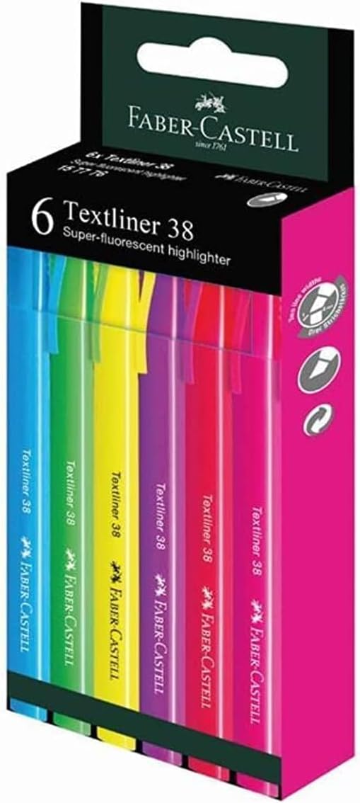 Faber Castell Textliner 38 Highlighter 6-Pieces, Multicolor