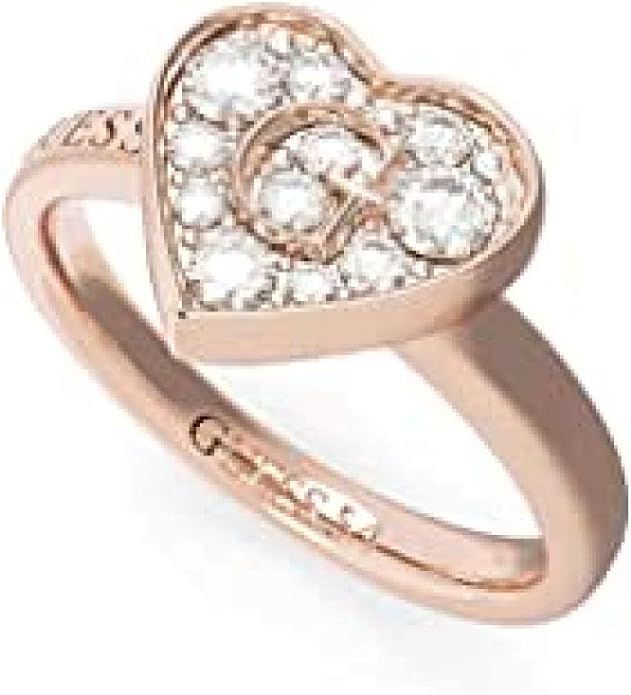 Guess UBR79030-56 Stainless Steel Zircon Embellished Stone Engraved Logo Ring for Women - Rose Gold