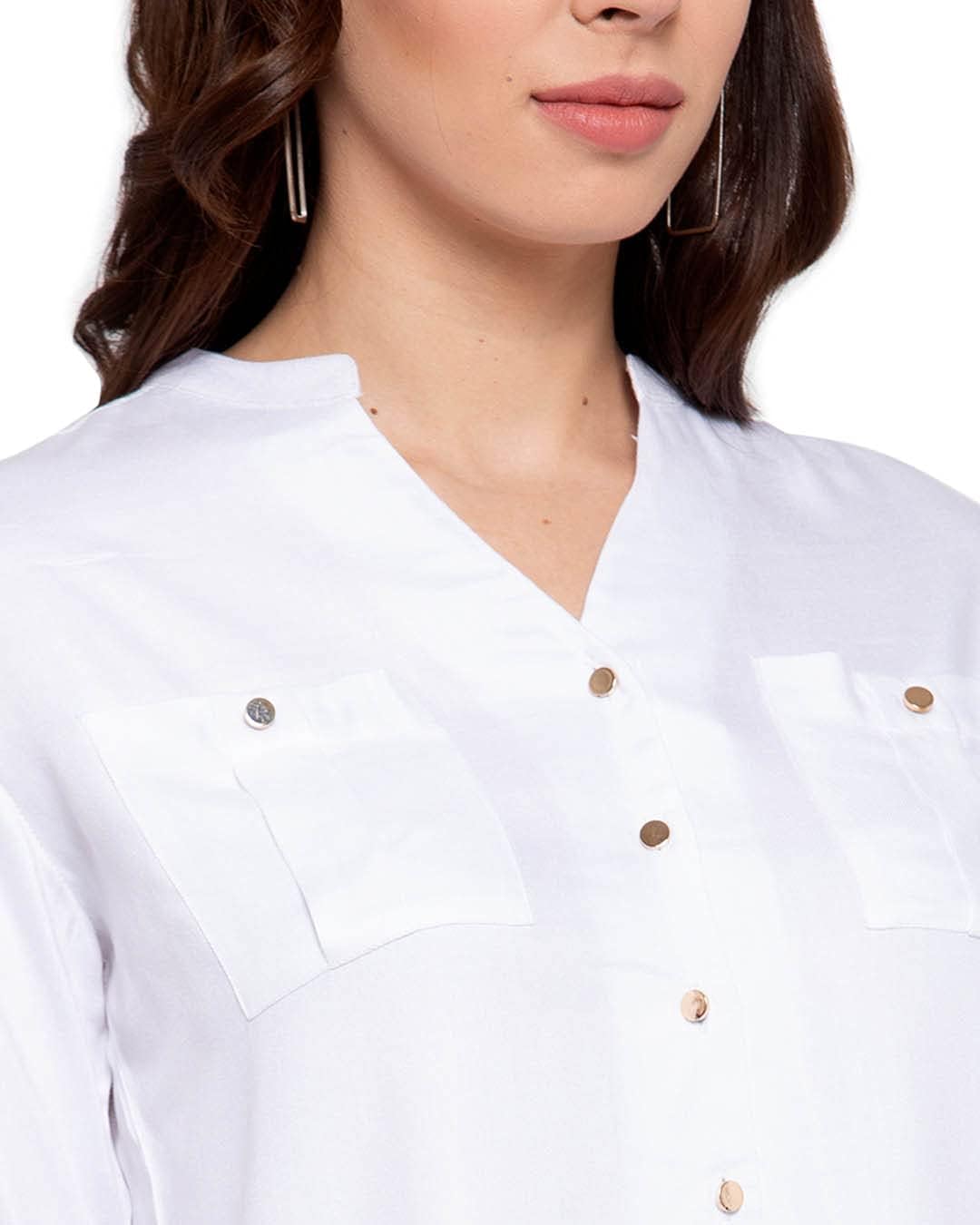 Krave Womens White Boxy Solid Casual Shirt