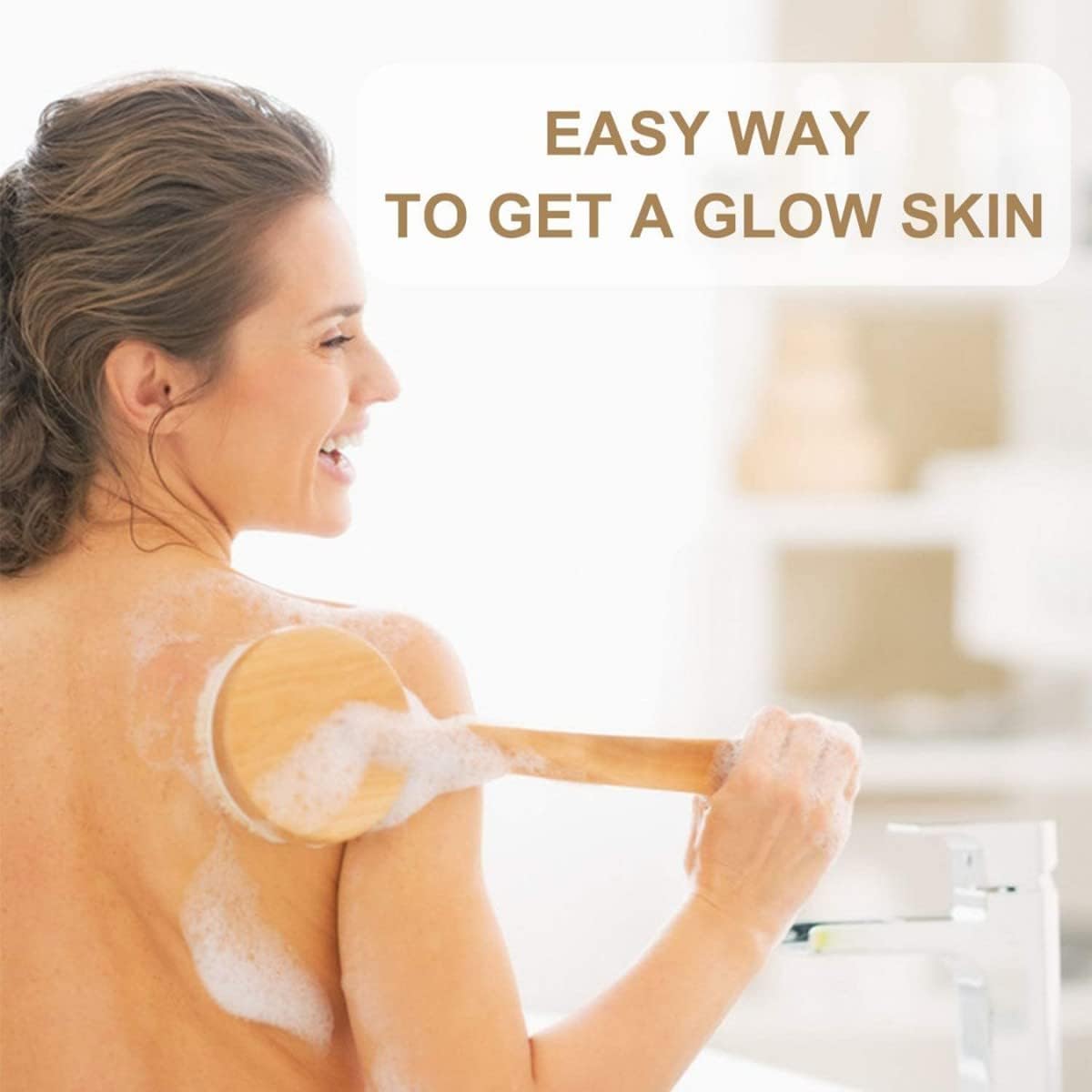 SKY-TOUCH Bath Brush Long Handle, Shower Brush Body Back Spa Clean, Bath Brush Natural Bristle Improves Blood Circulation, Exfoliates