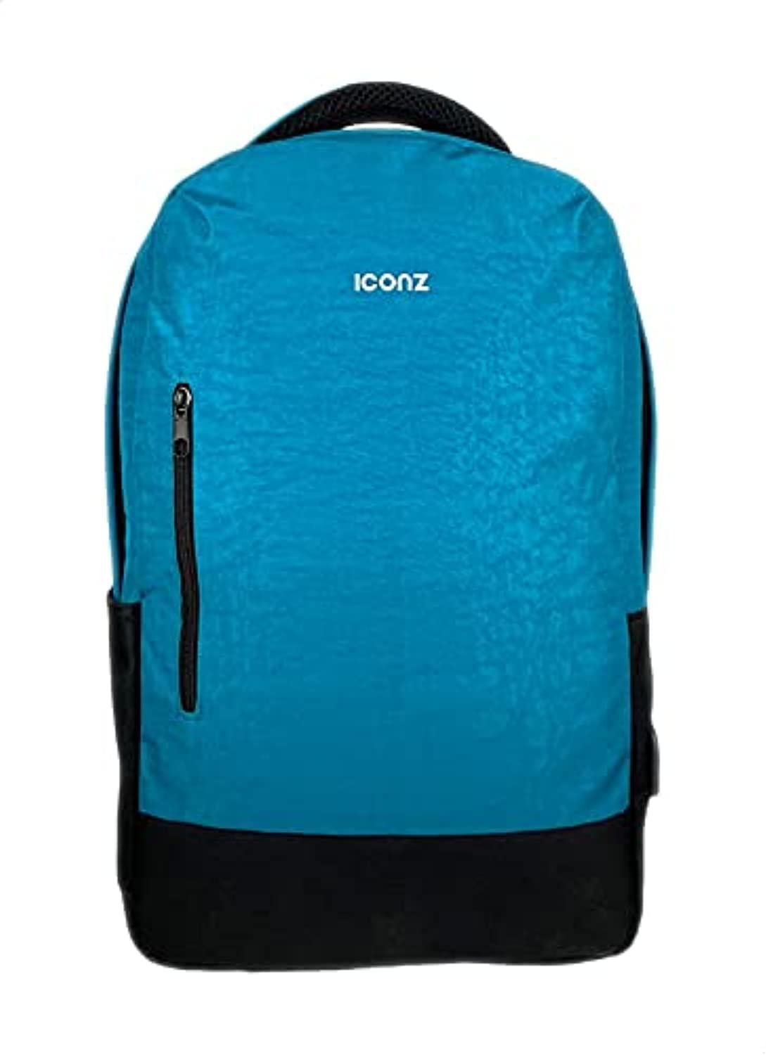 ICONZ BARCELONA Laptop Backpack with Built-In USB Charging Port and Aux Jack - Black and Turquoise