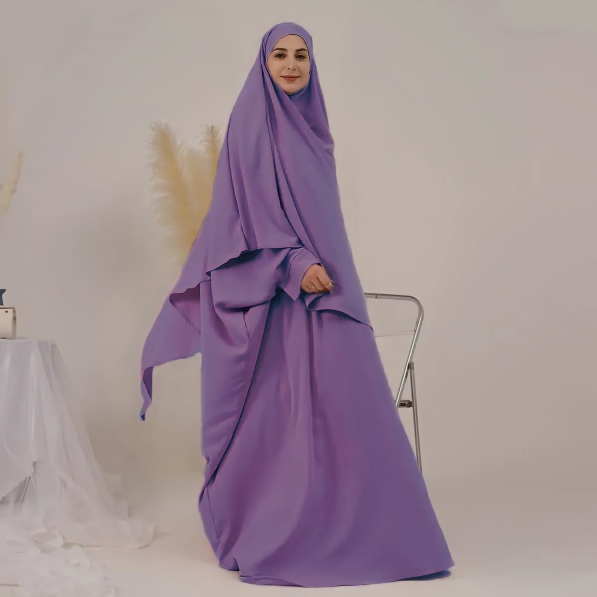 Elegant & Modest Prayer Dress Abaya for Women | Islamic prayer dress | 2 piece Muslim praying outfit hijab |Full Length Hijab Dress, Jilbab 2 piece- Umrah essentials- prayer set