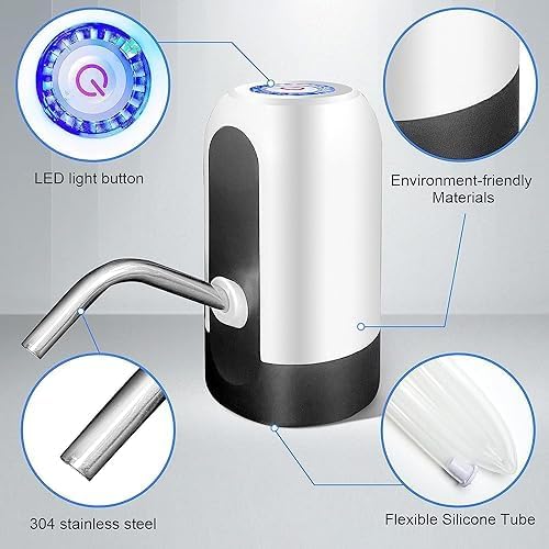 Home Brand 5 Gallon Water Bottle Pump, USB Charging Portable Electric Water Pump for for for 2-5 Gallon Jugs USB Charging Portable Water Dispenser for Office, Home, Camping, Kitchen and etc,white