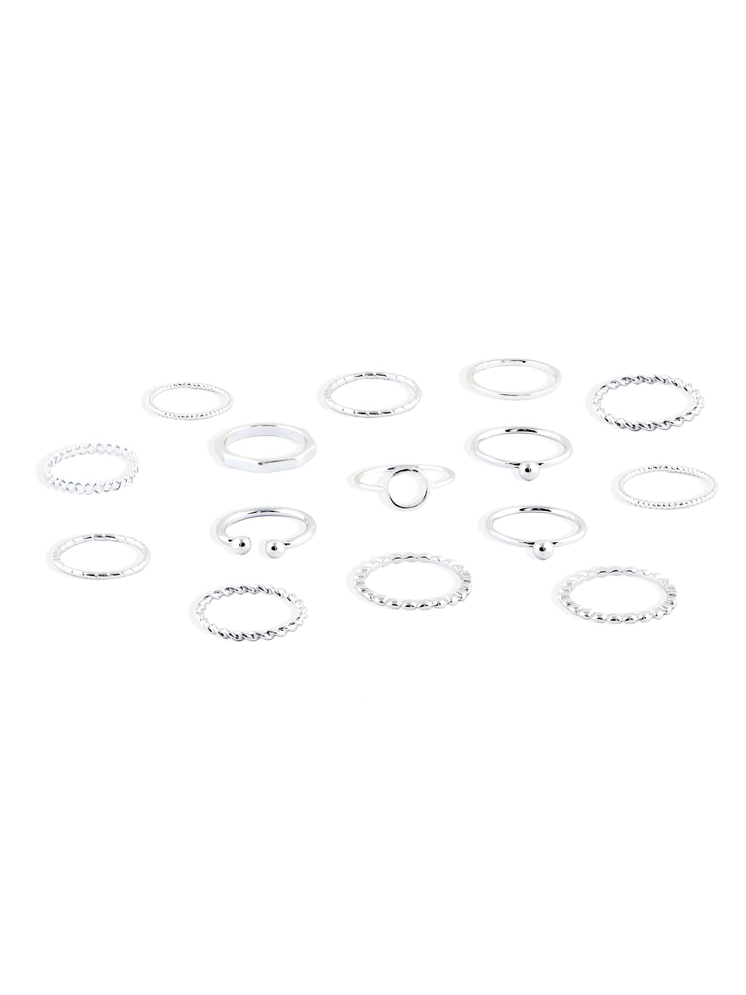 ZAVERI PEARLS Silver Tone Set Of 15 Stunning Stackable Finger Rings-ZPFK10580