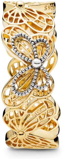 Pandora 167947 54 Sterling Silver Filigree Butterflies Ring for Women - Gold and Silver