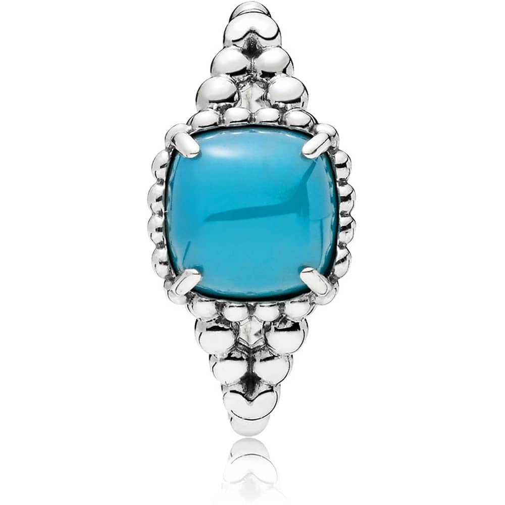 Pandora 925 Sterling Silver Square Shaped Crystal Stone Ring - Silver and Turquoise