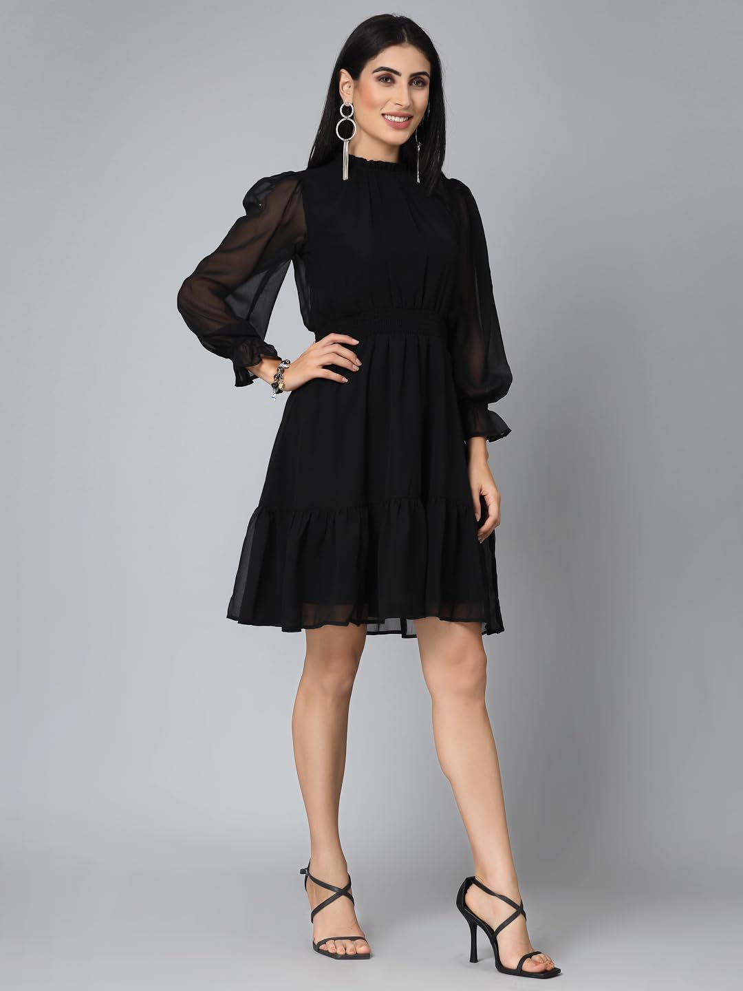 Krave Women Solid Black Georgette Dress