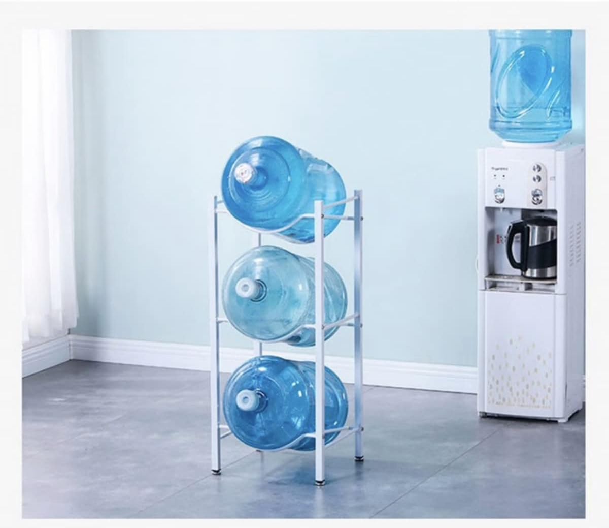 SKY-TOUCH 3 Tier Water Jug Rack, 5 Gallon Water Bottle Holder Heavy Duty Water Bottle Stand Storage for Kitchen Home and Office Easy To Assemble White
