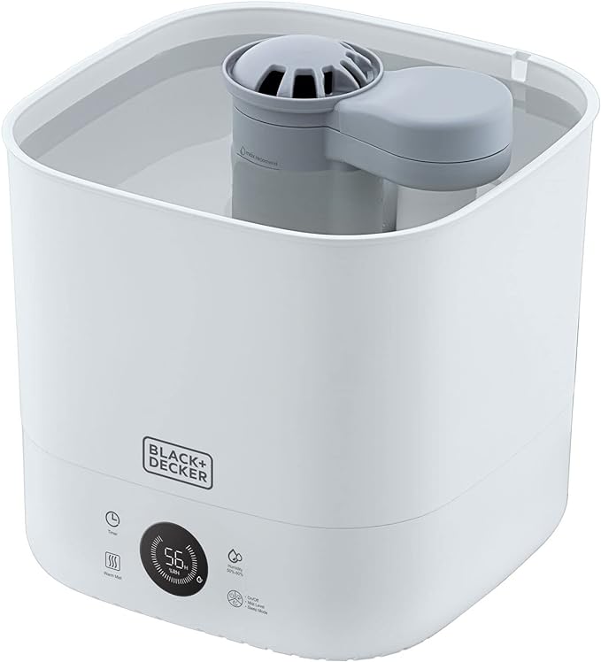 Black & Decker 110W Digital Humidifier with 4.0L Tank - Covers up to 40m2, 180-350ml/h Mist Output, Warm Mist Option, Air Filter, Touch Control & LED Display, 1-12 Hours Timer, ,HM4250-B5