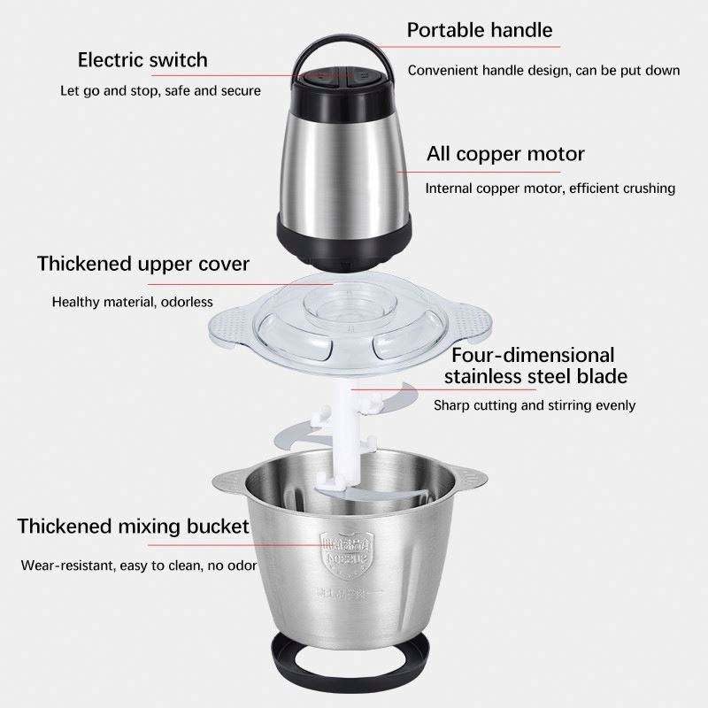 ECVV Food Chopper Meat Mincer 3L 1200W Electric Meat Grinder Blender Mincer Mixer Meat Chopper Stainless Steel Electric Chopper Automatic Food Processor Machine