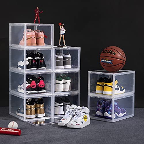 Shoe Box Premium Shoe Box 4 Pack - Side Open with Magnetic door, Transparent, Plastic Storage (4 Open, Clear)