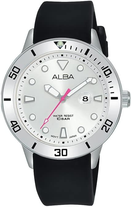 Alba Watch for Women, Quartz Movement, Analog Display, Black Silicone Strap-AH7V11X