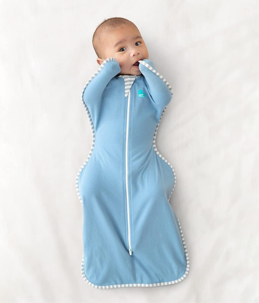 Love To Dream Swaddle Blanket. Newborn Essentials For 0 - 6 Months Baby Girls And Boys. 1.0 TOG Baby Sleeping Bag With Arms, Provides Comfortable And Quiet Sleep. Cotton Fabric (Dusty Blue, NB)