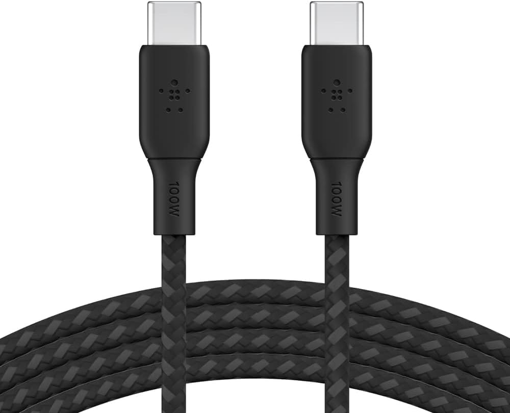 Belkin USB Type C to C Cable, 100W Power Delivery USB-IF Certified 2.0 USB C Charger Cable with Double Braided Nylon Exterior for iPhone 15, iPad, MacBook, Samsung Galaxy, Pixel and More -2 m, black