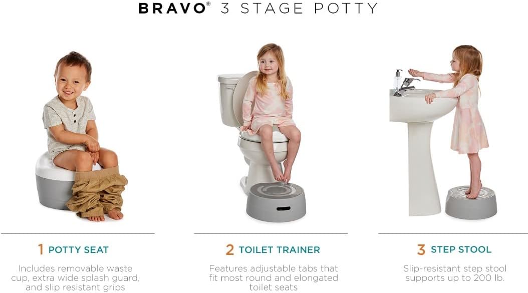 Contours Bravo 3-In-1 Potty System - Potty Chair, Toilet Trainer, Step Stool All In One, Aqua