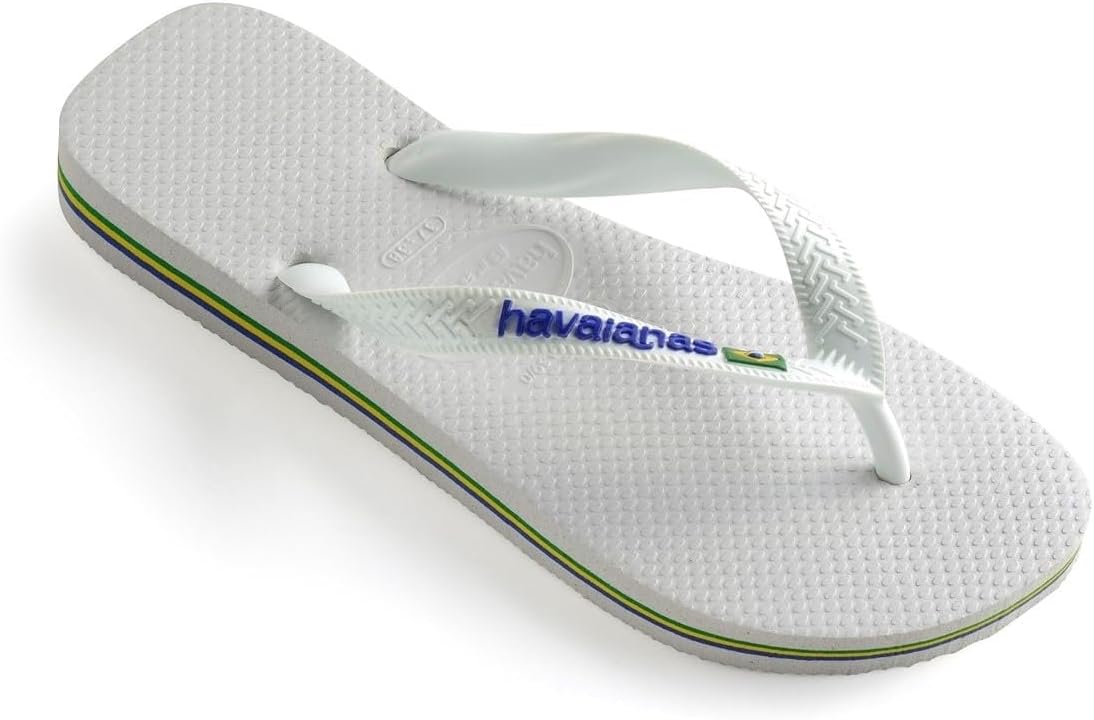 Havaianas Unisex Brasil Logo Thong Flip Flop Slipper, White, 45/46