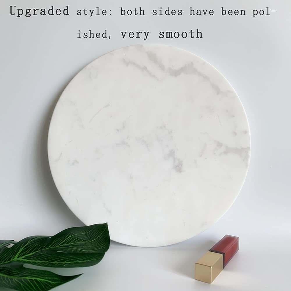 StonePlus Natural Round Marble Tray Glossy Pastry Board for Dessert, Cheese, Coffee, Smooth on Both Sides (Volakas White)