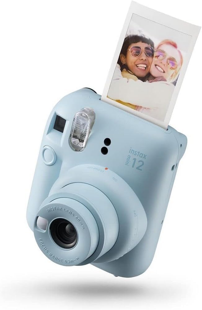 instax mini 12 instant film camera, auto exposure with Built-in selfie lens, Pastel Blue