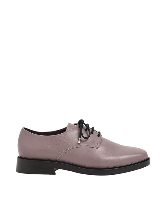 CHARLES & KEITH Lace-up Heeled Pebbled Faux Leather Derby Shoes for Women