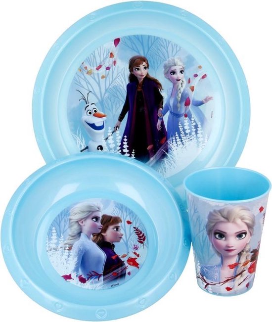 Frozen II children's tableware - blue - Frozen 3-piece tableware plate - cup - bowl