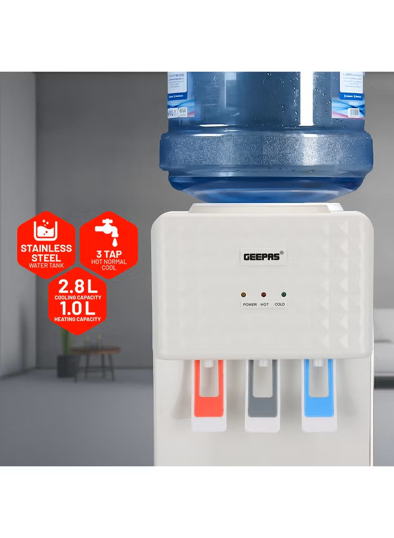 3 Taps Water Dispenser with Hot, Normal and Cold Function, Stainless Steel Tank/ 2.8 L, 1.0 L Capacity, Perfect for Home, School, Apartments, Office, etc. GWD8326 White