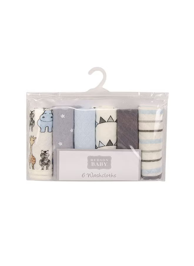 Hudson Baby 6 Piece Quilted Washcloths Royal Safari