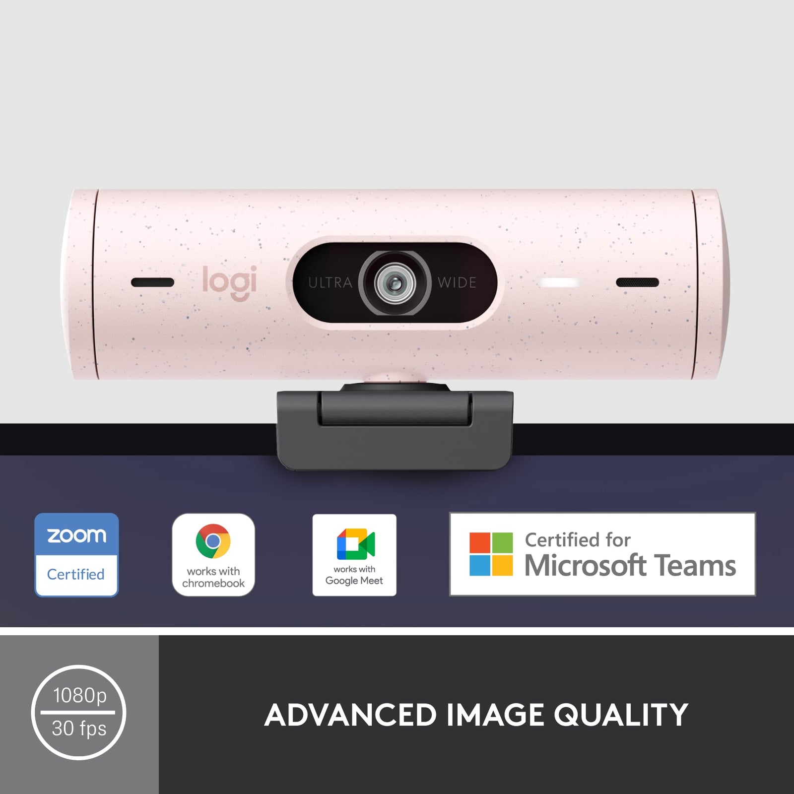 Logitech Brio 500 Full HD Webcam with Auto Light Correction,Show Mode, Dual Noise Reduction Mics, Privacy Cover, Works Microsoft Teams, Google Meet, Zoom, USB-C Cable - Rose