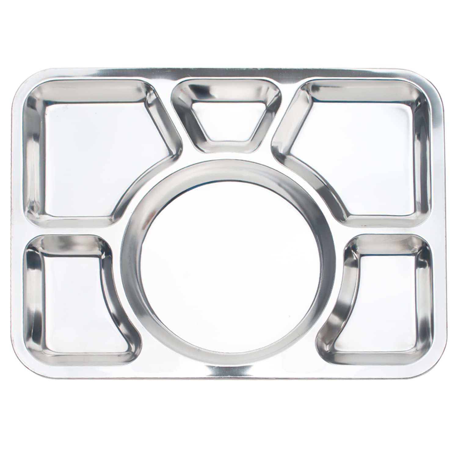 BLACKSTONE Stainless Steel Divided Plate, Dinner Snack Serving Plate with 6 Compartment, Metal Food Trays for Kids, Adults, Camping, Diet Food Portion Control, Picky Eaters