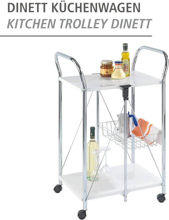 Wenko Sunny Foldable Kitchen and Utility Trolley, White, 60 x 90 x 44 cm