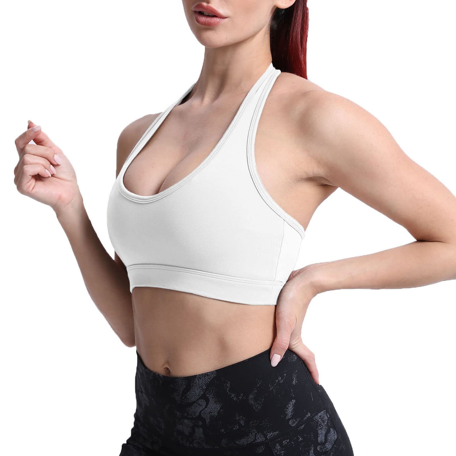 Aoxjox Women's Workout Sports Bras Fitness Backless Padded Halter Bra Yoga Crop Tank Top