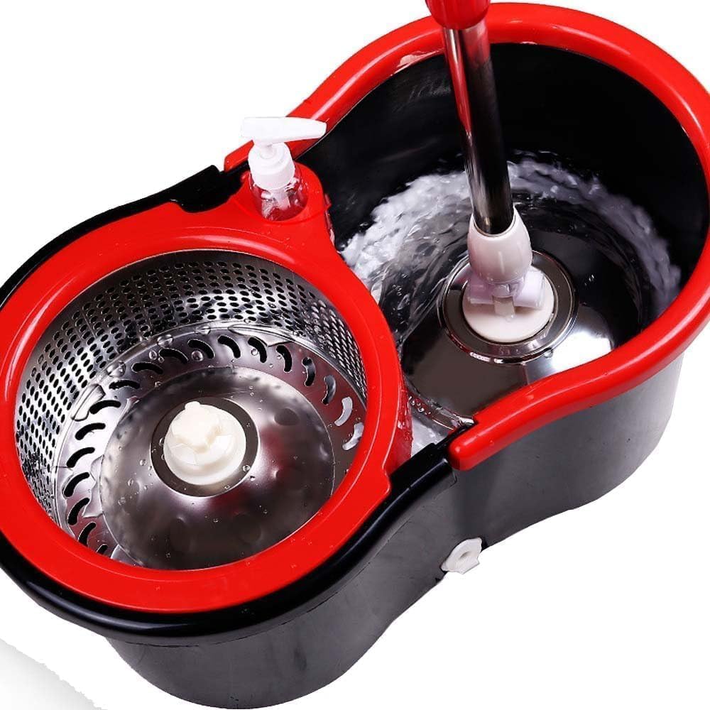 BaytBox Spin Mop and Bucket with Wheels, Extendable Handle,360 Spinning Mop for Floor Cleaning Includes 2 Microfiber Refills Mop Heads for Effortless Cleaning (Black & Red)