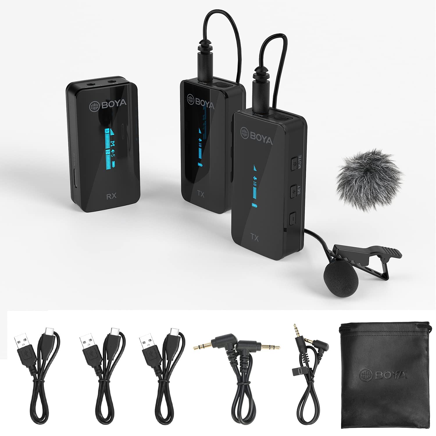 Boya By-Xm6 S2 2.4Ghz Wireless Microphone System Afh Signal 3.5Mm Trs Jack Built-In Microphone With Oled Display