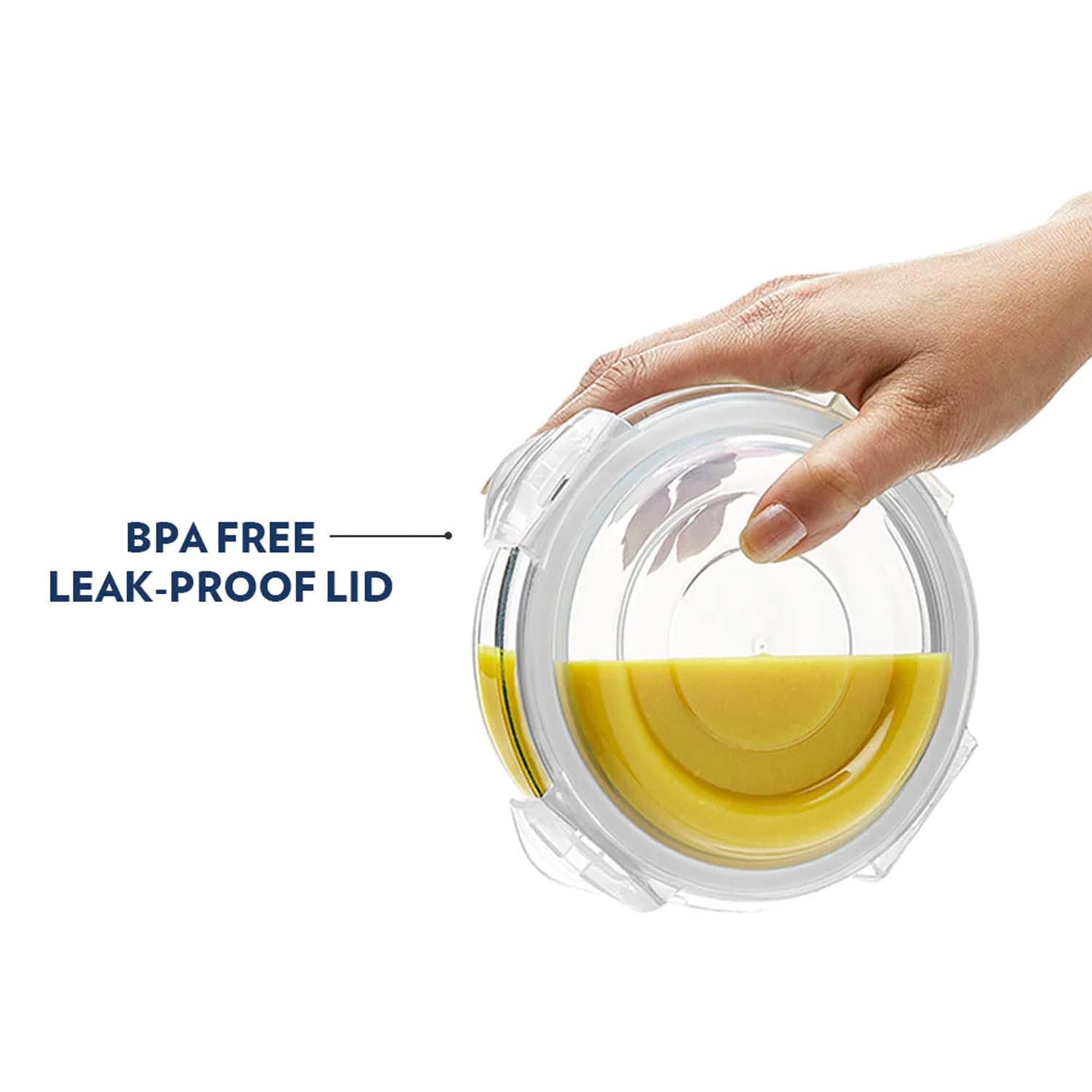 BOROSIL KLIP-N-STORE ROUND GLASS STORAGE CONTAINER WITH AIR TIGHT LID FOOD STORAGE CONTAINER MICROWAVE SAFE CONTAINER 620 ML