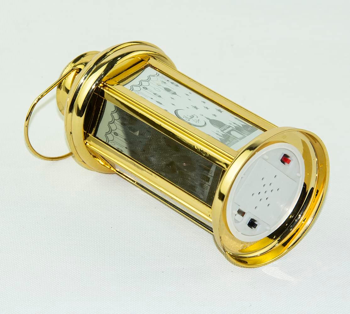 Rosy.Moment Arabic Lantern, Led Fanoos Light For Ramadan Home Décor Table & Hanging Lantern, Vintage Decorative Tabletop indoor & Outdoor Size 21x10cm, With Islamic Music Color Golden