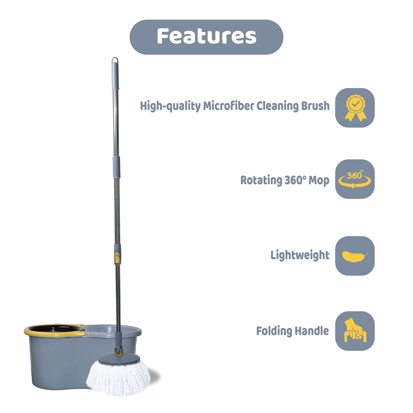 Esqube Elegant 360° Spin Mop Bucket Set - Grey